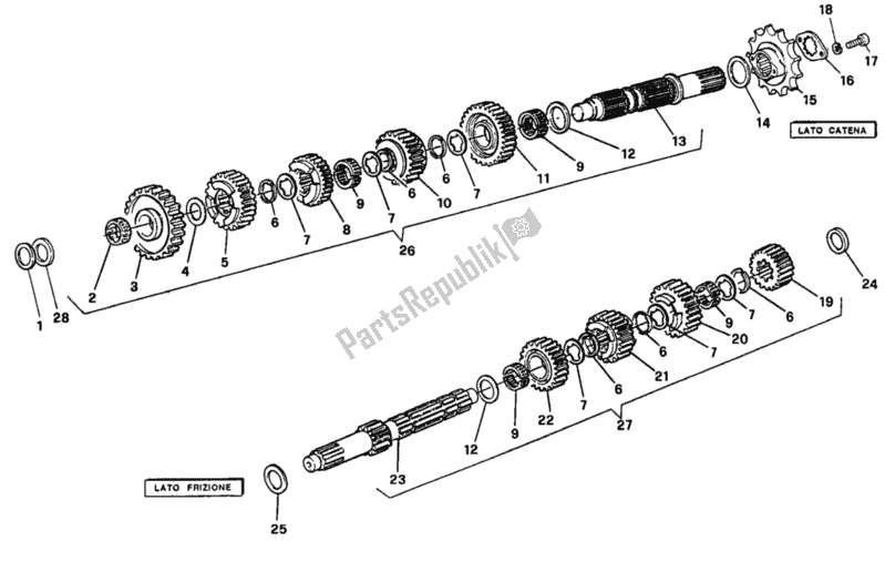 All parts for the Gear Box of the Ducati Supersport 750 SS 1996